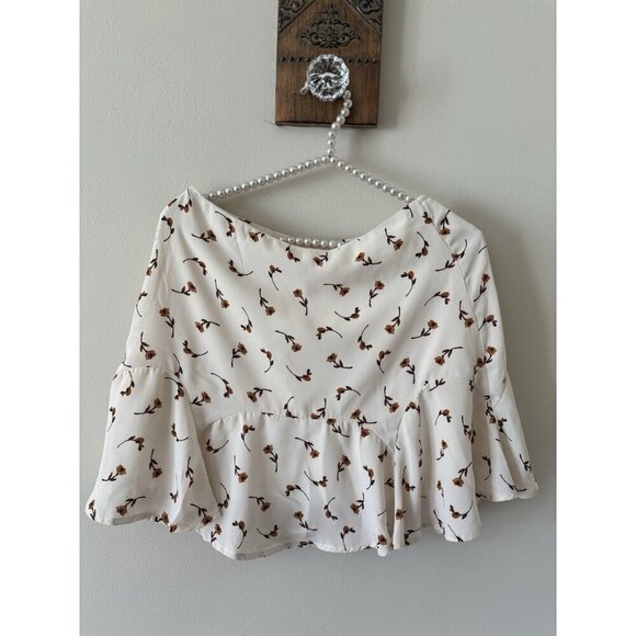 NWT Mi Ami Womens Juniors Size XS Cream Brown Floral Mini Skirt Elastic Waist - Picture 1 of 4